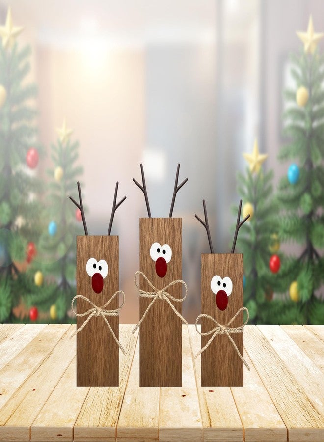 HRENCY 3Pcs Reindeer Table Signs Christmas Decorations Indoor Farmhouse Winter Decor Christmas Vintage Reindeer Blocks for Office Kitchen Home Decor - Image 2